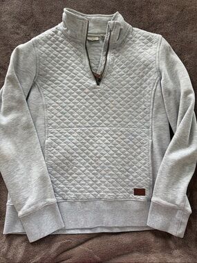 Women’s LL Bean Quilted Half-Zip Sweater Pullover - Light Gray